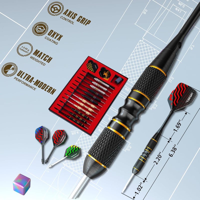 Turnart Darts Metal Tip Set - Steel Tip Darts Darts Set Professional Metal Darts 12 pcs 22/24 Grams Pro Dart Set with Stylish Case Aluminum Shafts Extra 9 Flights - Image 2